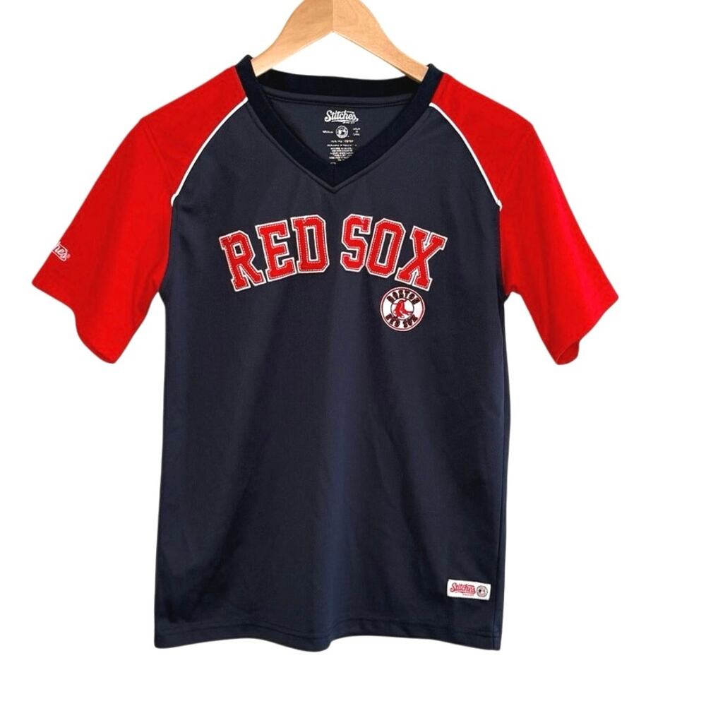 Stitches Brand Boston Red Sox jersey navy blue red raglan sleeves medium youth